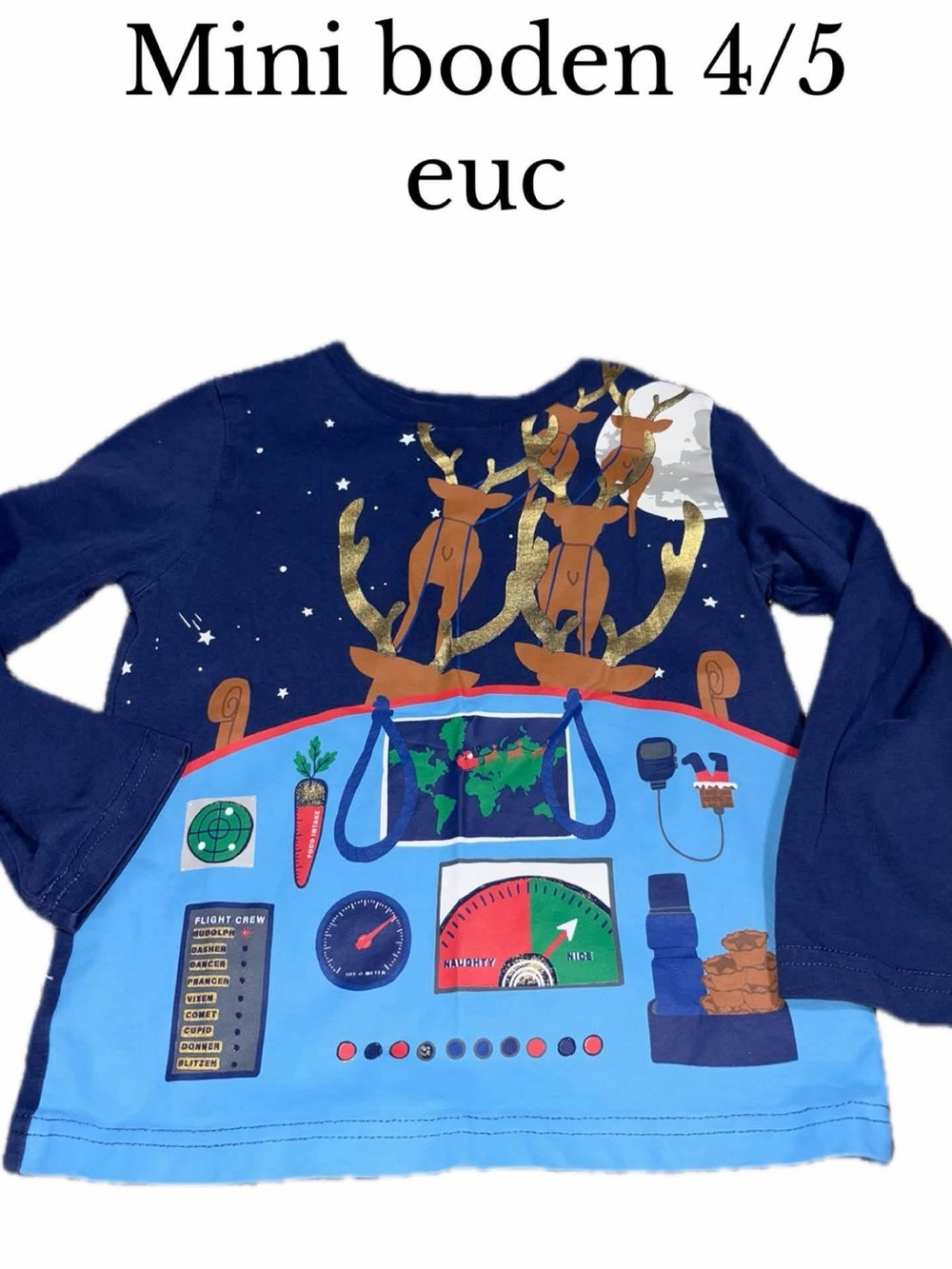 Mini boden 4/5 Christmas reindeer shirt